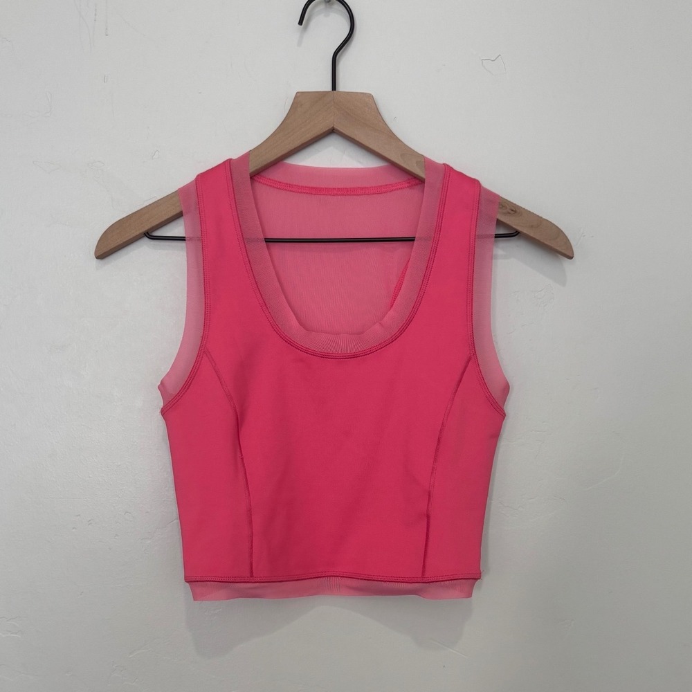 IVL Collective Pink Mesh Trim Active Crop Tank Top Size 6 Hot Pink Workout Bra